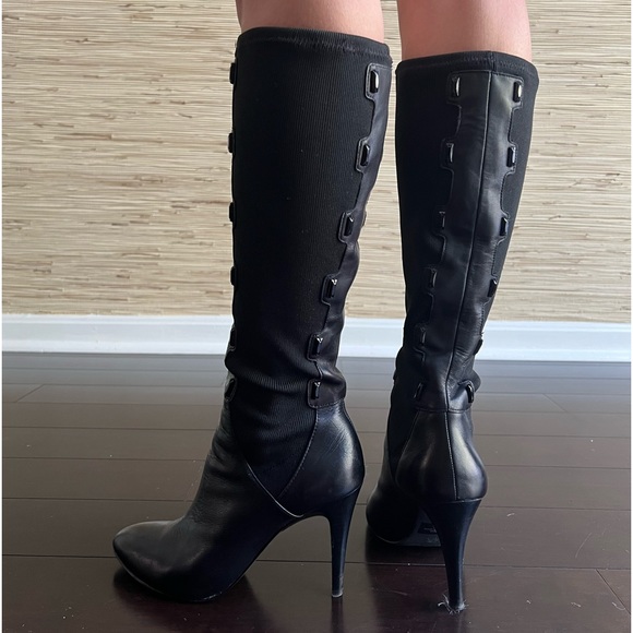 Y2K B Makowsky Jeweled Stretch Leather Knee High Black Vintage Boots Womens 8.5 - Picture 12 of 17